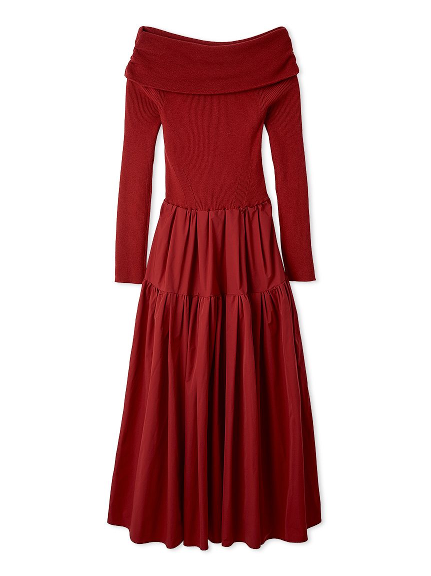 オフショルニットドッキングワンピース(ニットワンピース)｜ワンピース