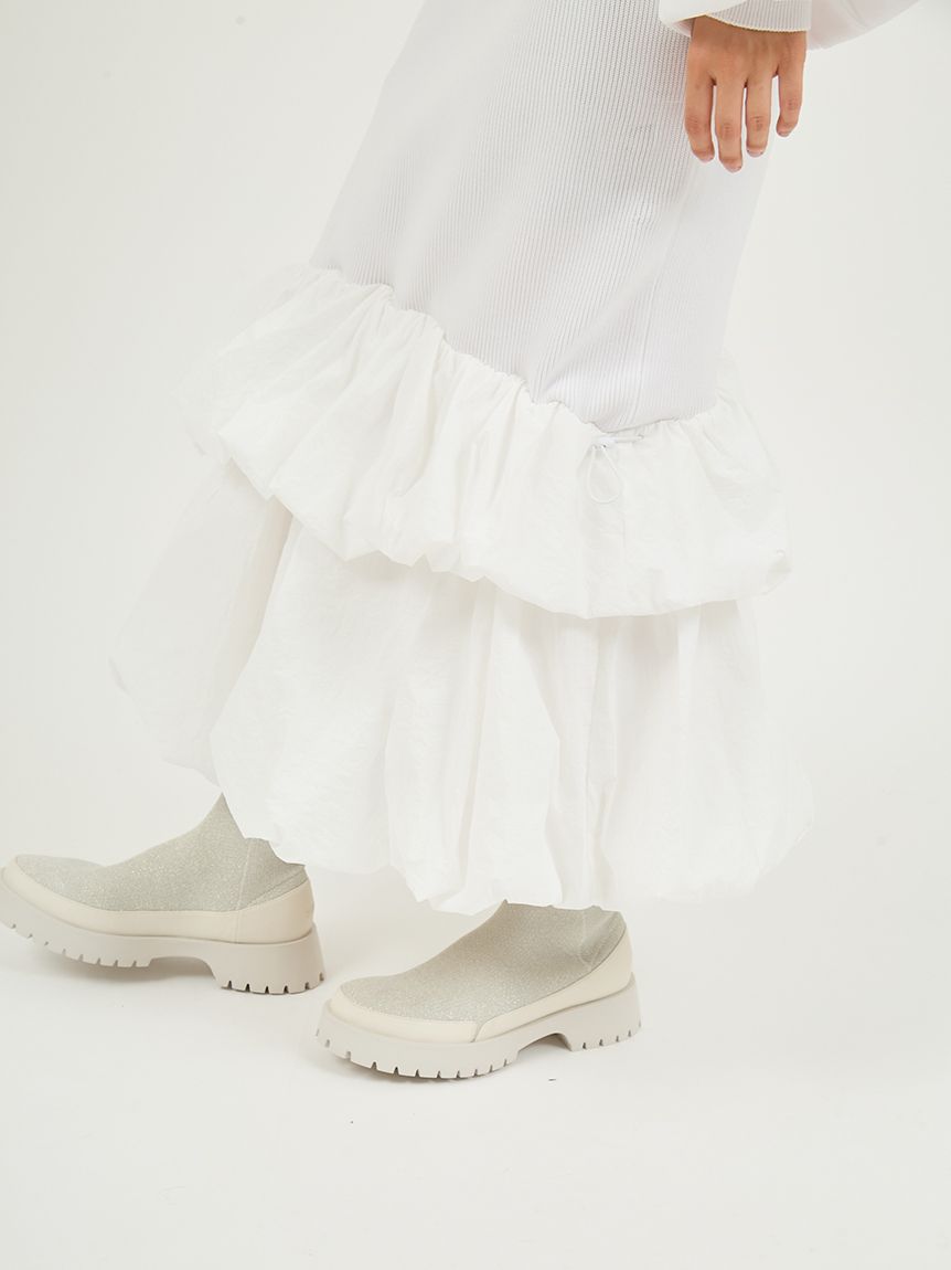 ニットタフタドッキングOP(マキシ・ロングワンピース)｜ワンピース