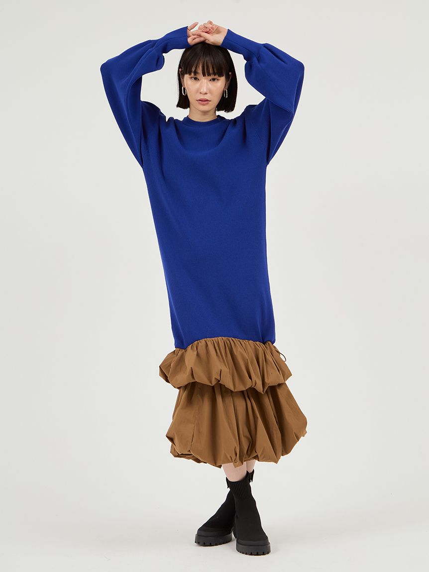 ニットタフタドッキングOP(マキシ・ロングワンピース)｜ワンピース