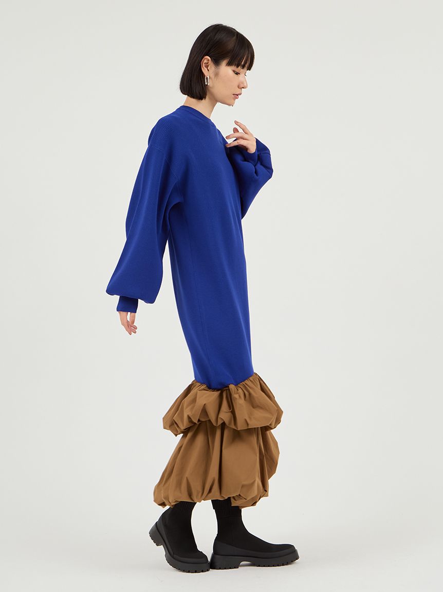 ニットタフタドッキングOP(マキシ・ロングワンピース)｜ワンピース