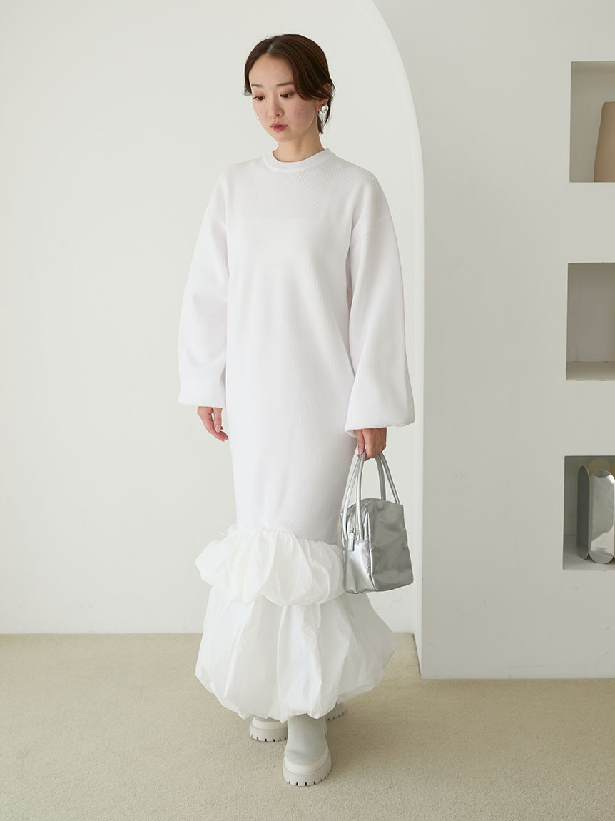 【新品タグ付き】emmi 洗える ニット ドッキング ワンピース ロング 長袖 ニットタフタドッキングOP(マキシ・ロングワンピース)｜ワンピース