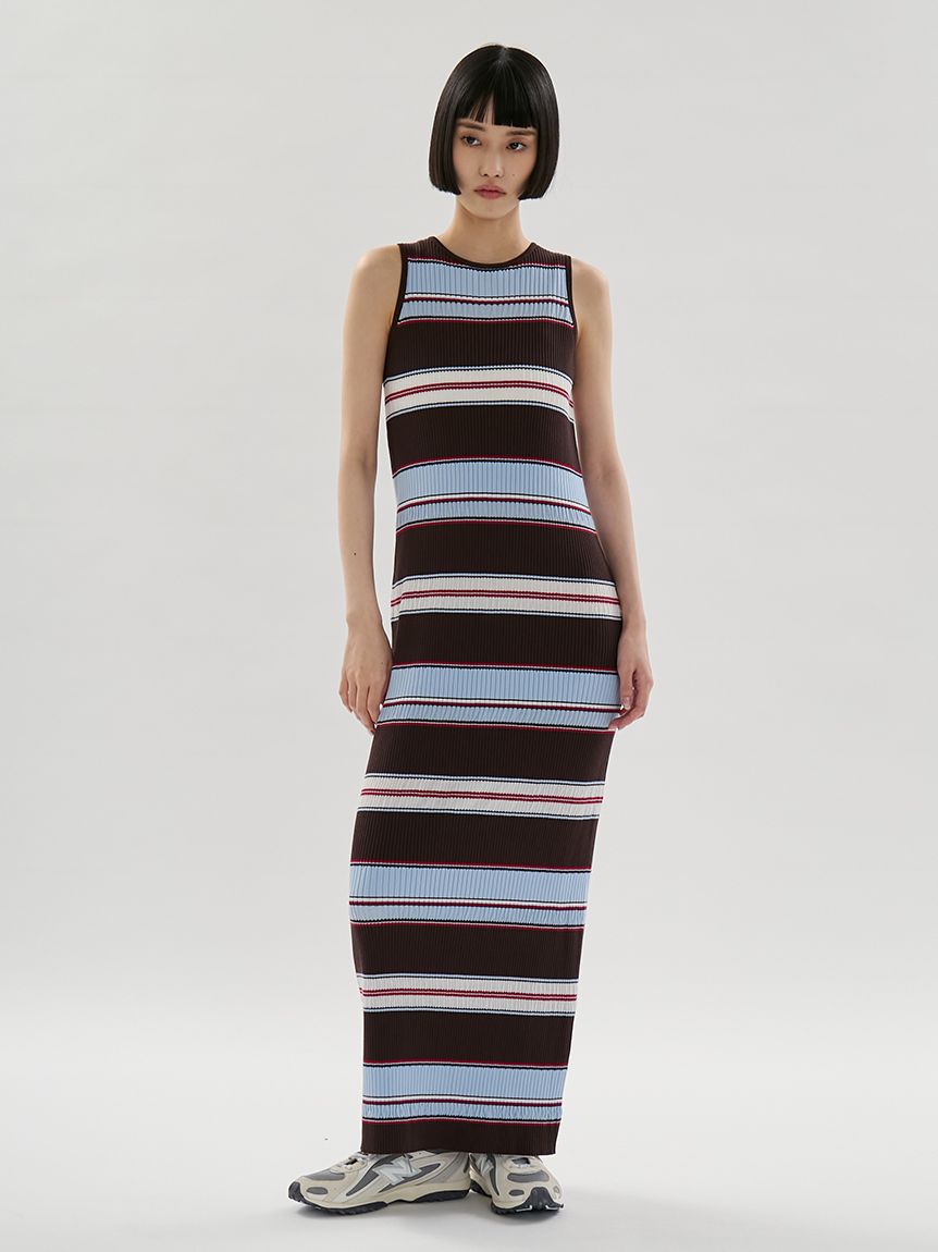 ONLINE限定カラーあり】マルチボーダーニットワンピース(ニット