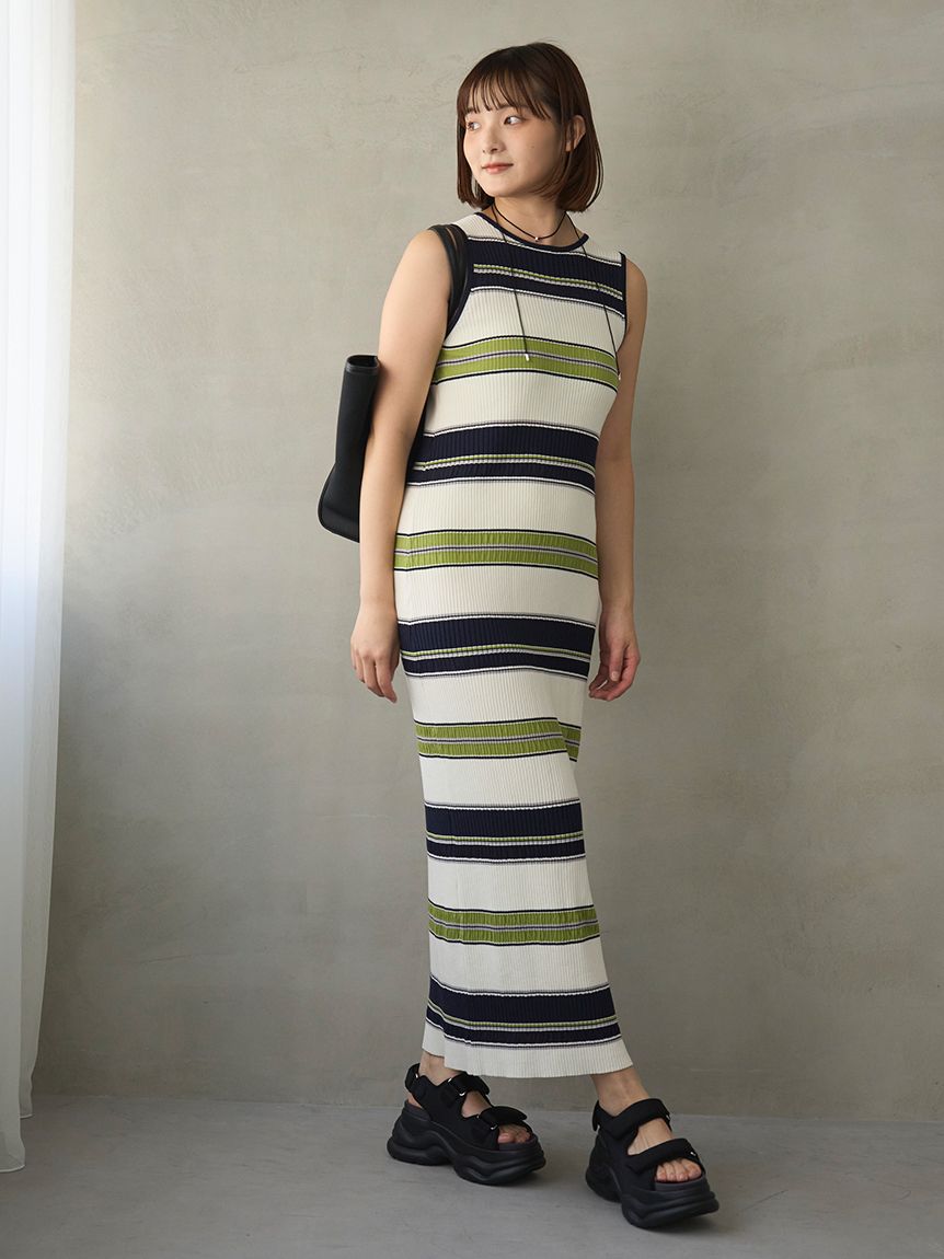 ONLINE限定カラーあり】マルチボーダーニットワンピース(ニット
