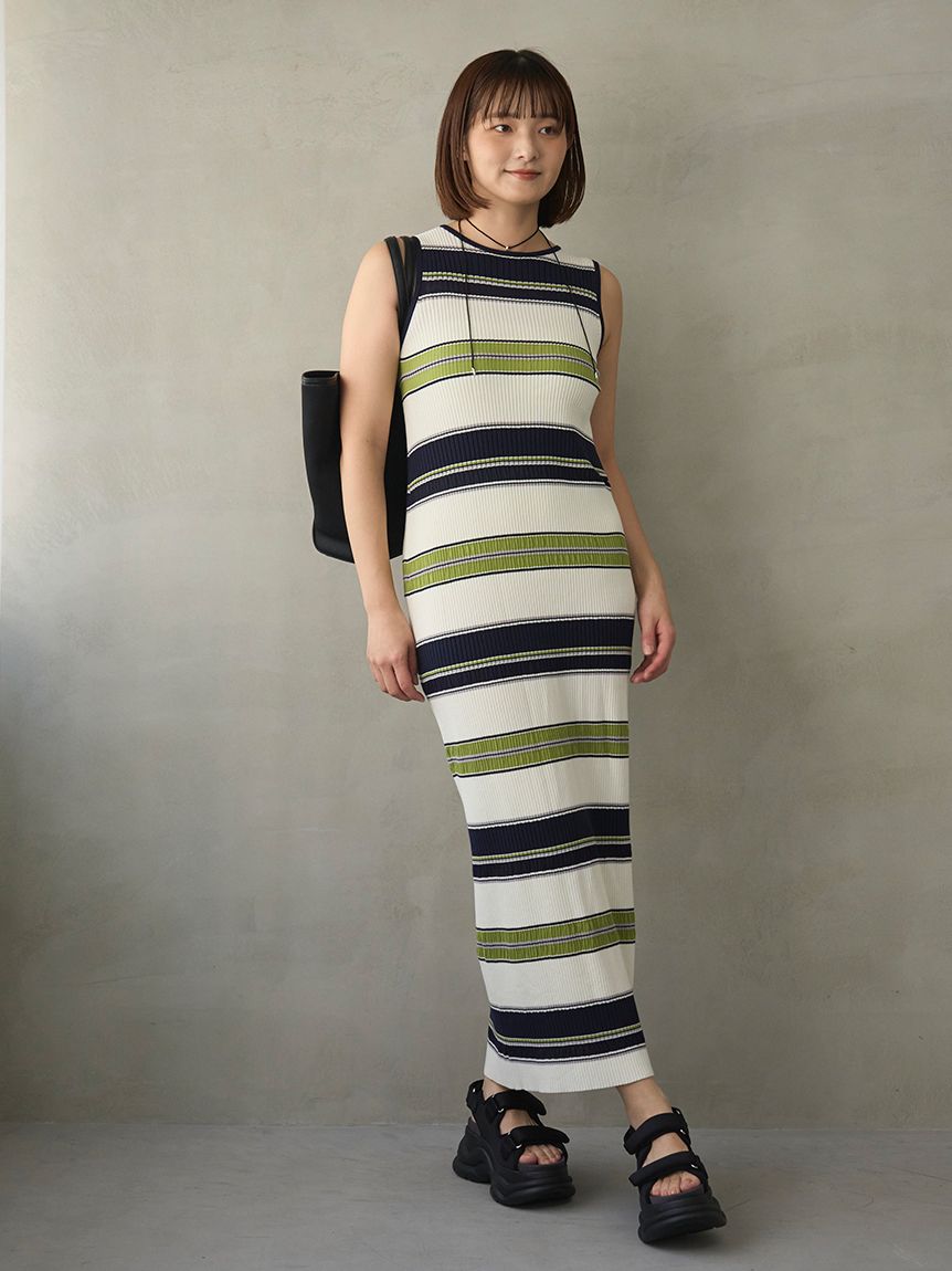ONLINE限定カラーあり】マルチボーダーニットワンピース(ニット