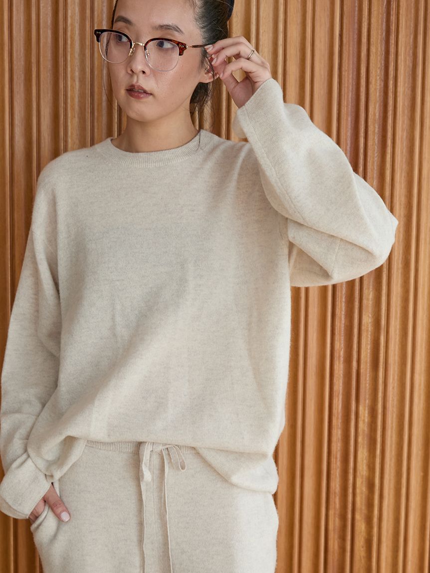 セットアップ対応】ラムウールオーバーニットトップス(ニット