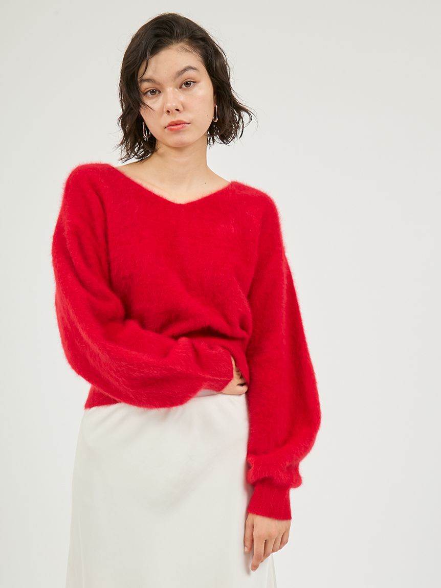 美品♡デサント♡ジップ♡ニット♡Aライン♡レッド♡M フォックスカシミヤ2wayニットトップス(ニット)｜トップス｜emmi（エミ