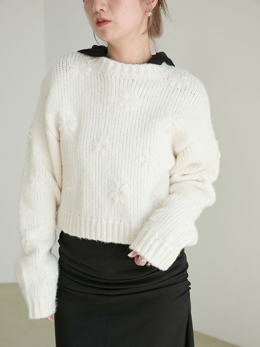 フラワーエンブロイダリーニットトップス(ニット)｜トップス｜emmi