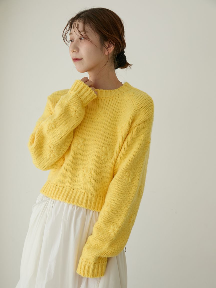 フラワーエンブロイダリーニットトップス(ニット)｜トップス｜emmi