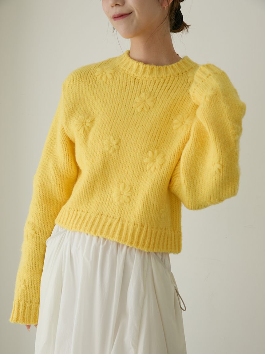 フラワーエンブロイダリーニットトップス(ニット)｜トップス｜emmi