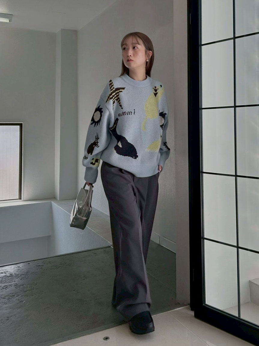 ☆美品☆aimeine エメイン　ジャガードフレンチスリーブニット ダークグレー ジャガードニットプルオーバー チャコールグレー | - KEY MEMORY鎌倉