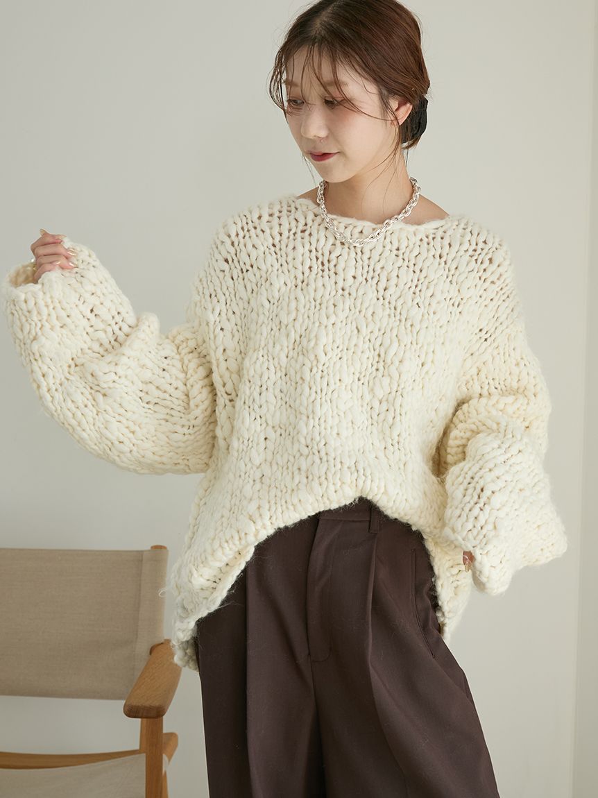 emmi ウール混ニットシャツカーディガン エミ ウール混emmiロゴクルー