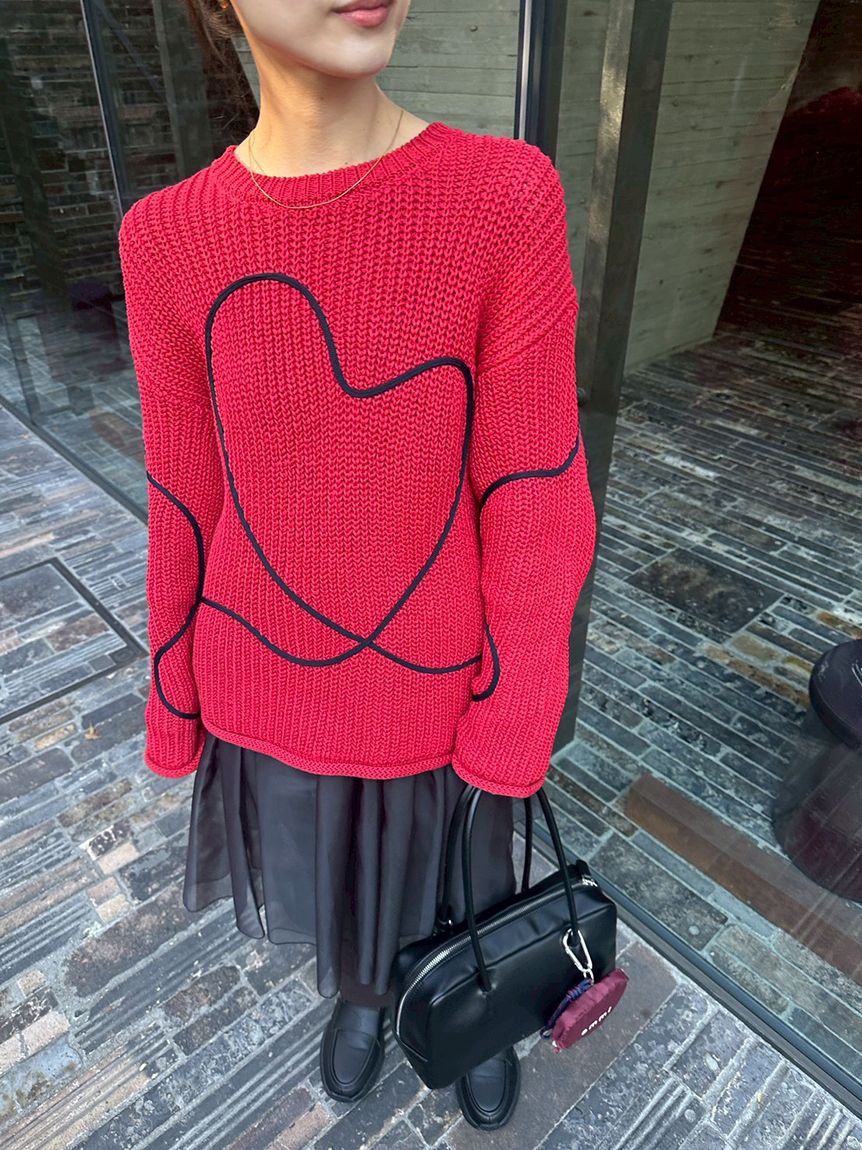 HEART】 【ONLINE限定カラーあり】ハートエンブロイダリーニット
