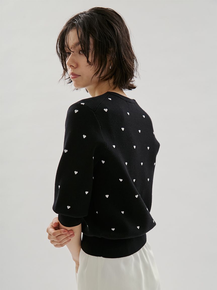 HEART】 eco ハーフスリーブハートジャガードニット【アンサンブル可能