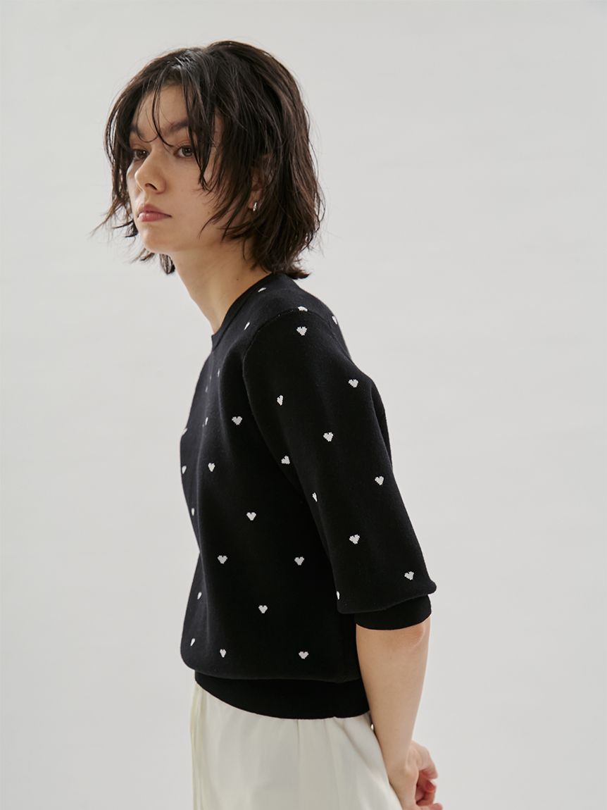 HEART】 eco ハーフスリーブハートジャガードニット【アンサンブル可能
