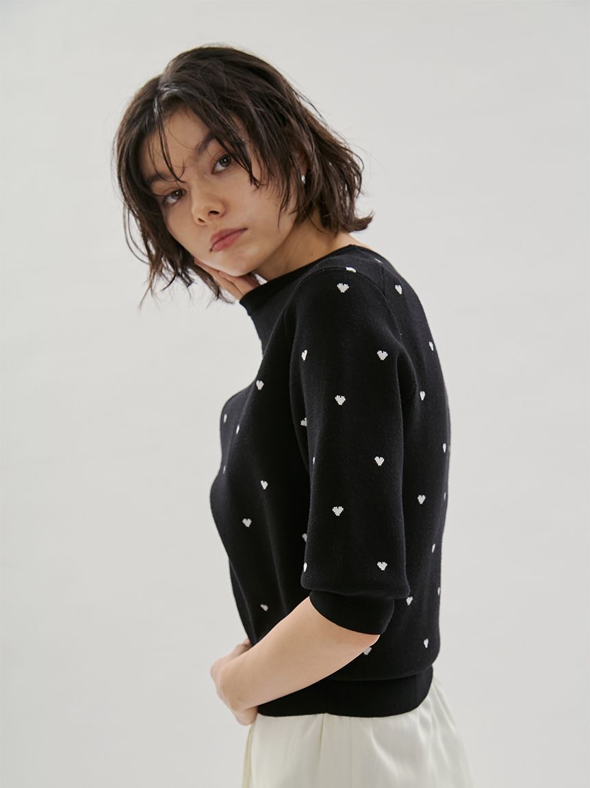 HEART】 eco ハーフスリーブハートジャガードニット【アンサンブル可能