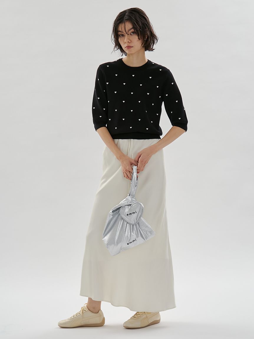 HEART】 eco ハーフスリーブハートジャガードニット【アンサンブル可能