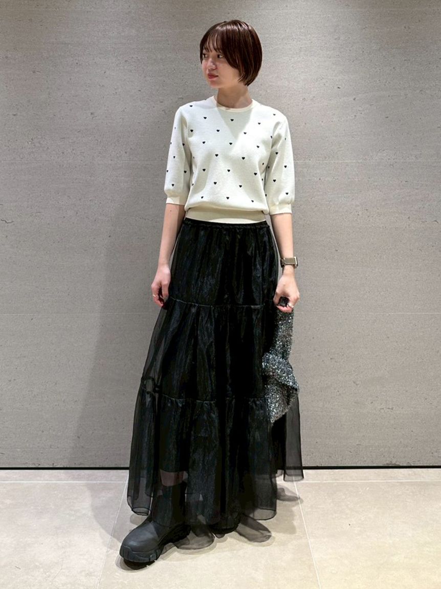 HEART】 eco ハーフスリーブハートジャガードニット【アンサンブル可能