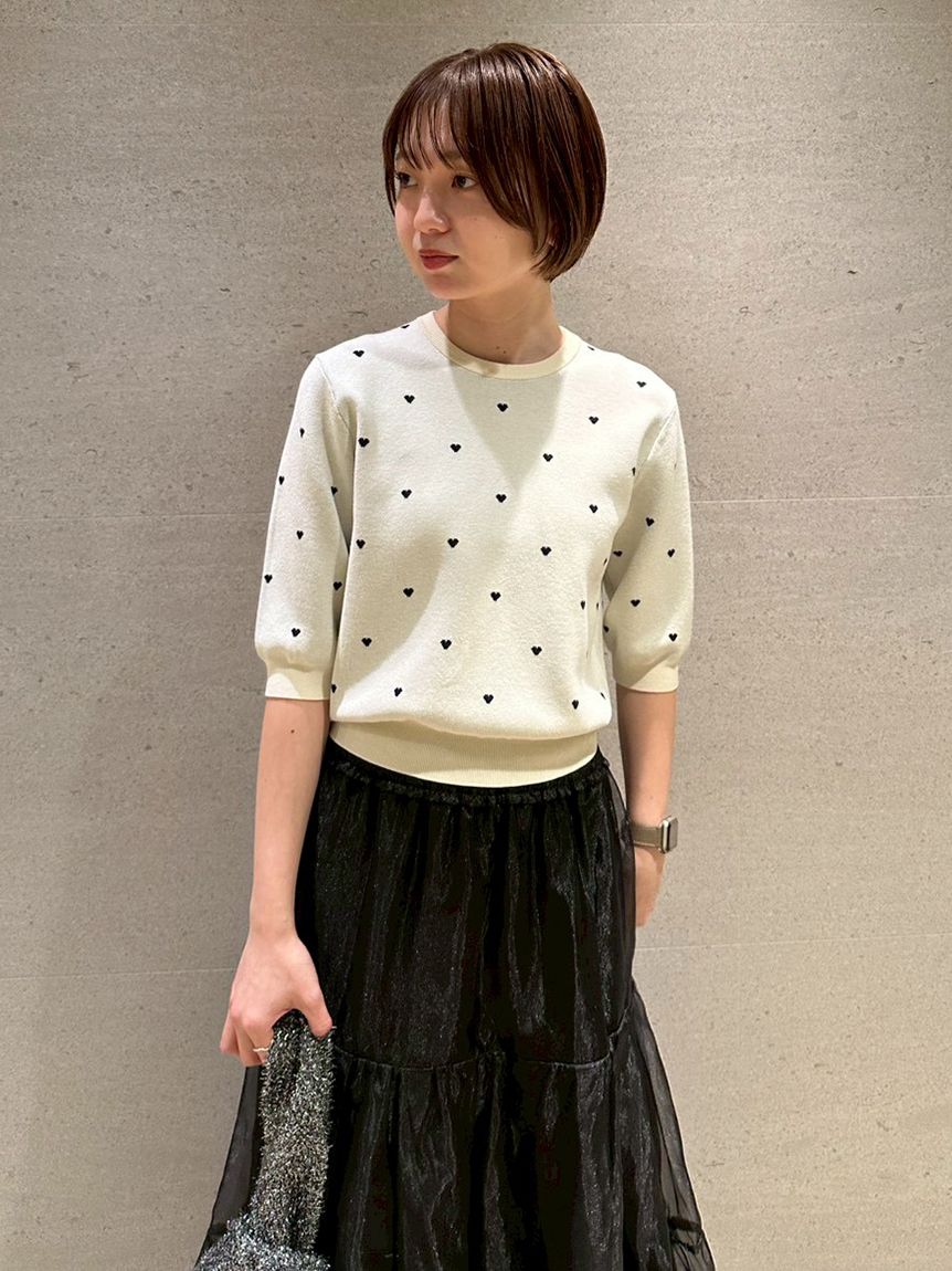 HEART】 eco ハーフスリーブハートジャガードニット【アンサンブル可能