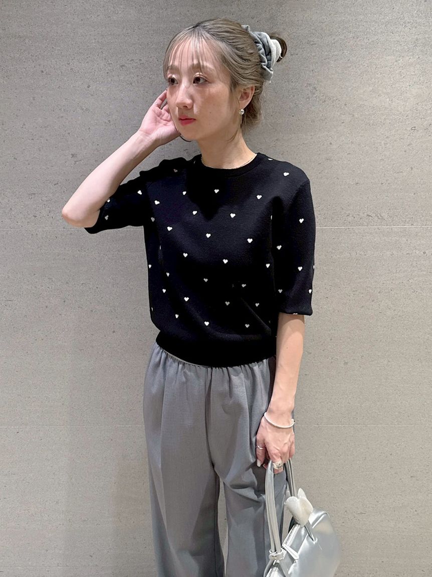 HEART】 eco ハーフスリーブハートジャガードニット【アンサンブル可能