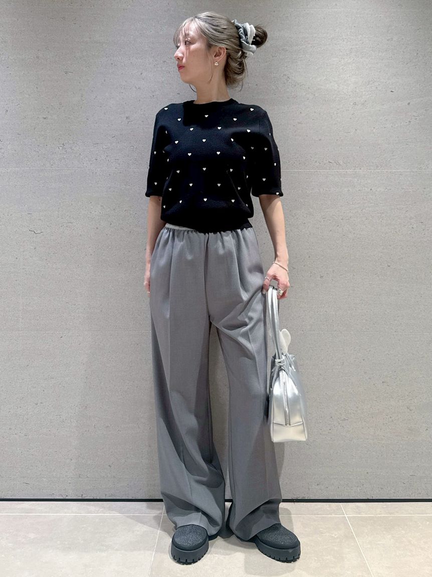 HEART】 eco ハーフスリーブハートジャガードニット【アンサンブル可能