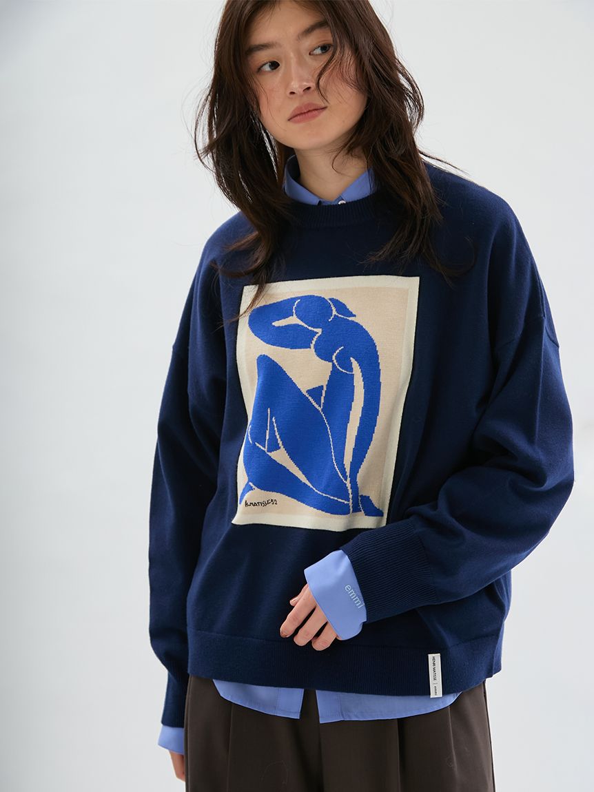 Ithe イザ ニット・セーター M 紺 【古着】【中古】【送料無料】 Henri Matisse】インターシャニットプルオーバー(ニット)｜トップス