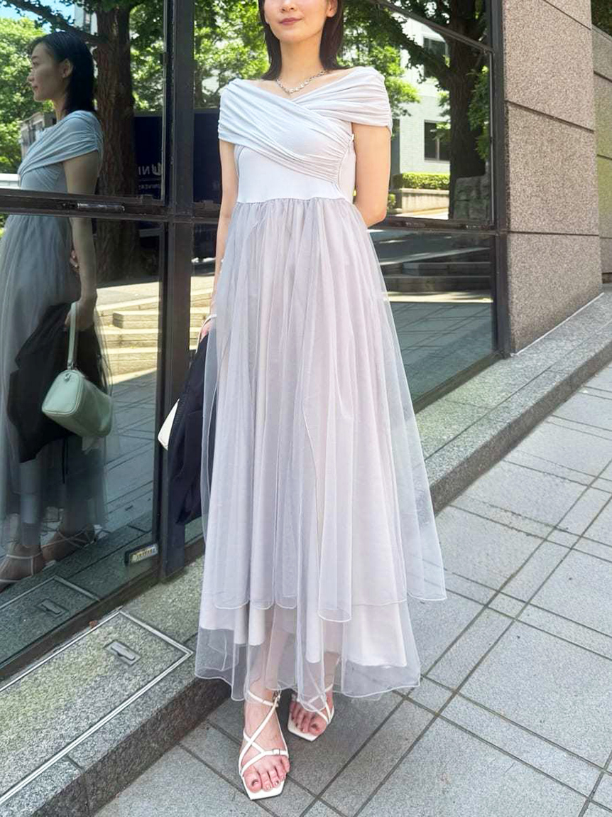 オフショルカットソーコンビチュールワンピース(マキシ・ロング