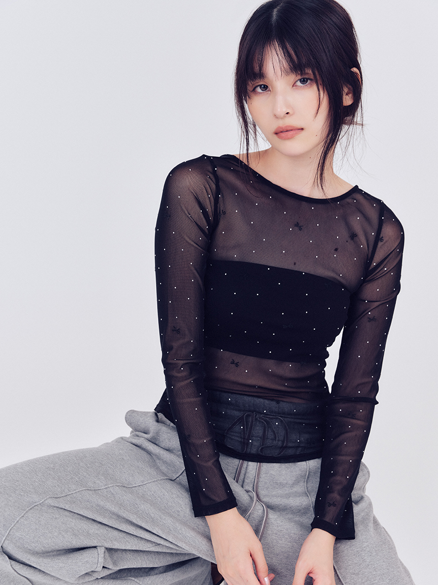 新品未使用⭐︎2枚セット⭐︎FRAY I.D リボンプリントメッシュトップス リボンプリントメッシュトップ(カットソー)｜トップス｜FRAY I.D