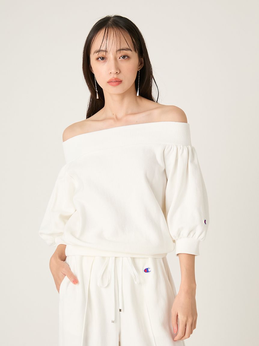 【FRAY I.D Champion】オフショルスウェット、スカートセット売り FRAY I.D｜Champion】パフスリーブオフショルスウェット(カットソー