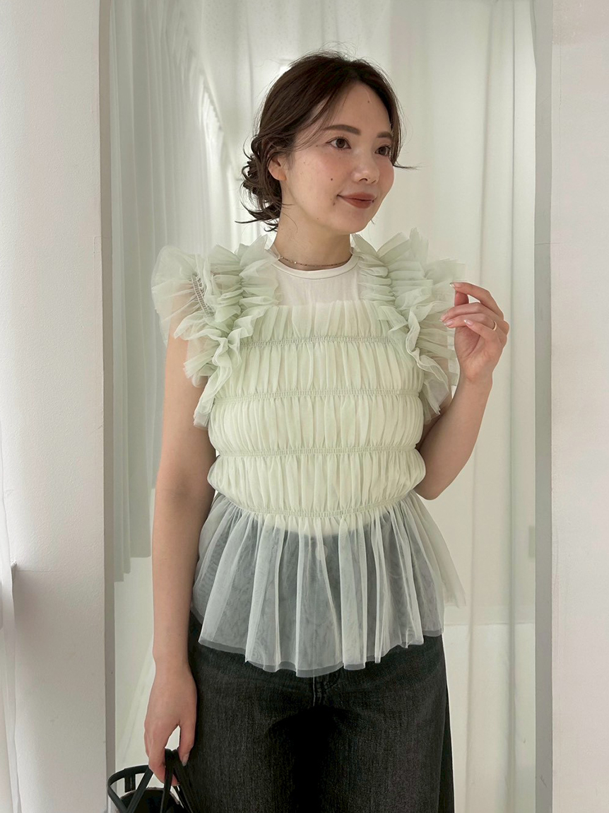 FRAY I.D チュールコンビ2wayトップス　ピンク FRAY I.D（フレイアイディー）の「チュールコンビ2wayトップス（T