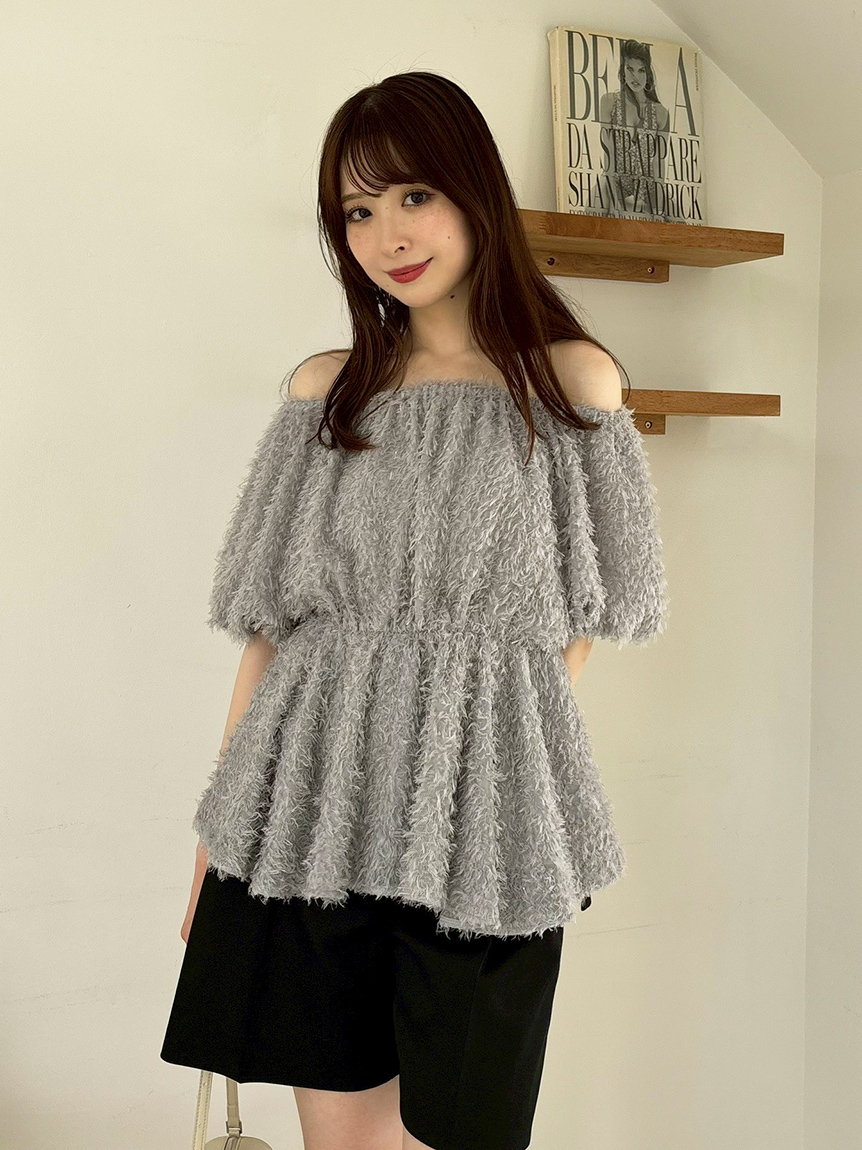 ONLINE限定フリンジラメジャガード2wayオフショルブラウス/ウォッシャブル ONLINE限定】フリンジラメジャガード2wayオフショルブラウス