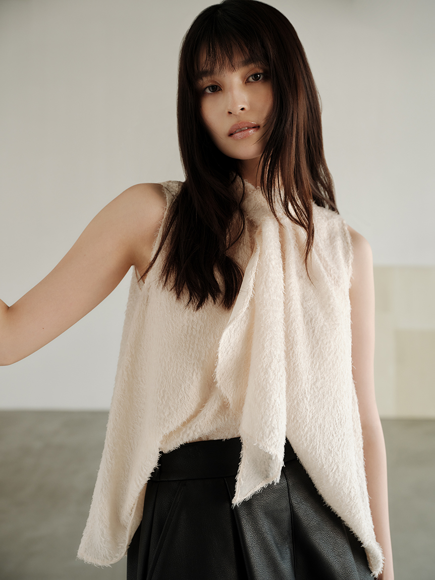 FRAY I.D フレイアイディー★ レースノースリブラウス LIMITED]フリンジノースリボウタイブラウス(ブラウス)｜トップス