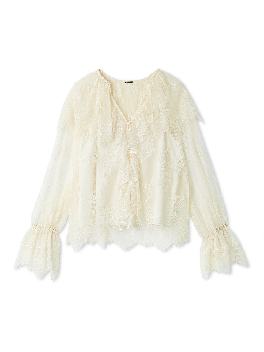 ラッフルカラーレイヤードレースブラウス(ブラウス)｜トップス
