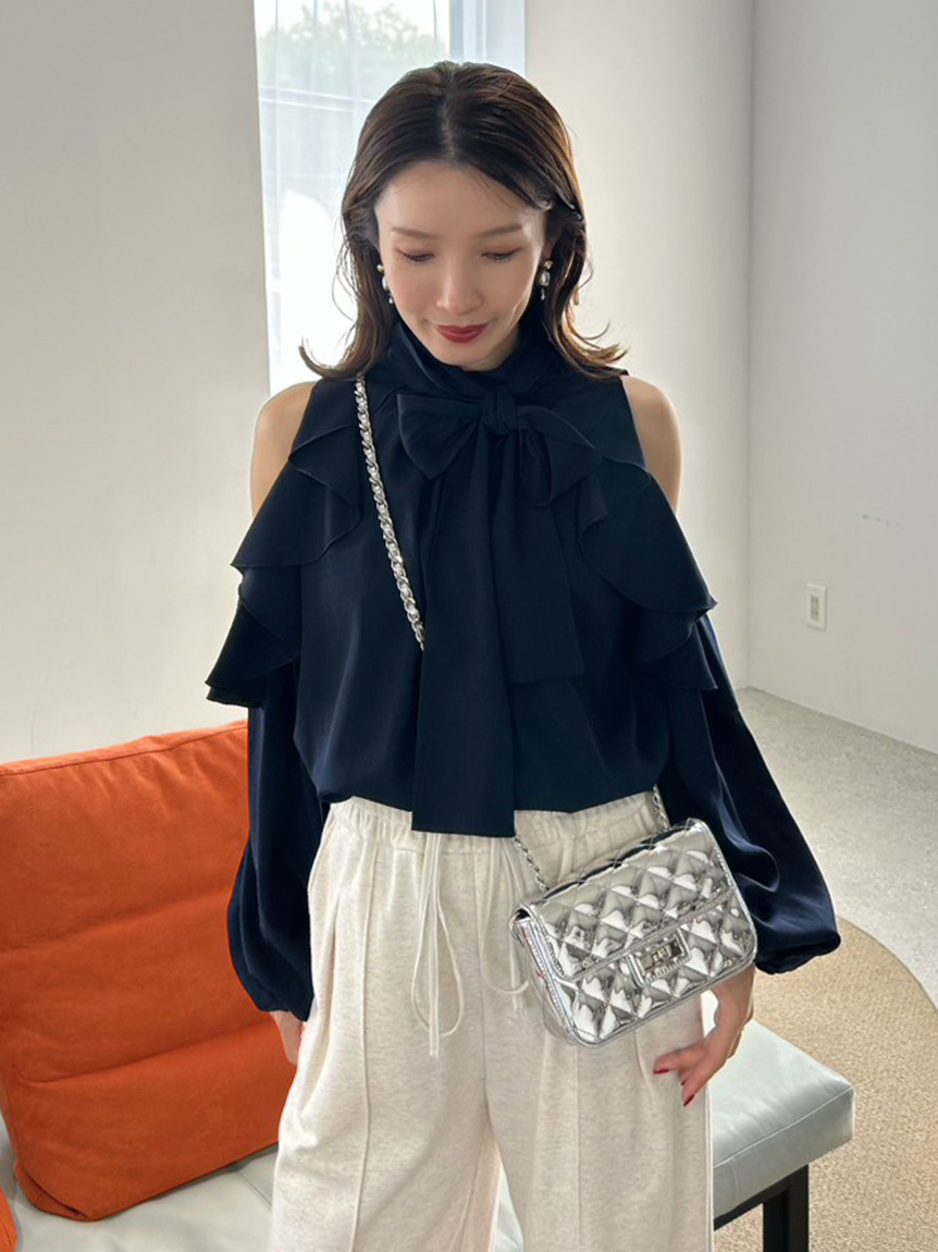 限定カラー】2wayショルダーフリルボウタイブラウス(ブラウス