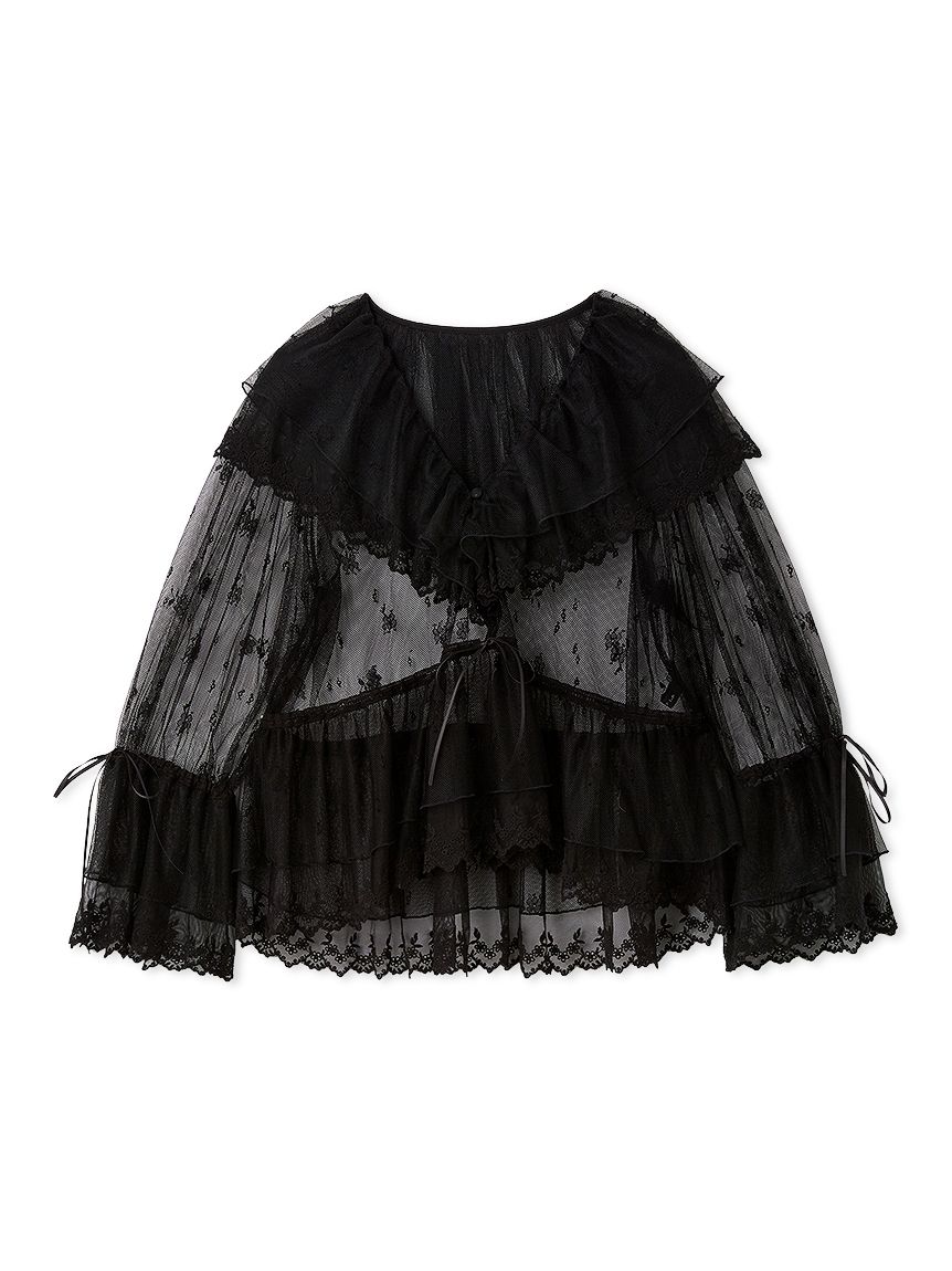 ラッフルデザインチュールエンブロイダリーブラウス(ブラウス