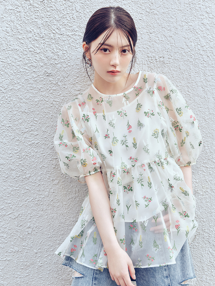 フラワーブライズオーガンジーチュニックブラウス(ブラウス)｜トップス
