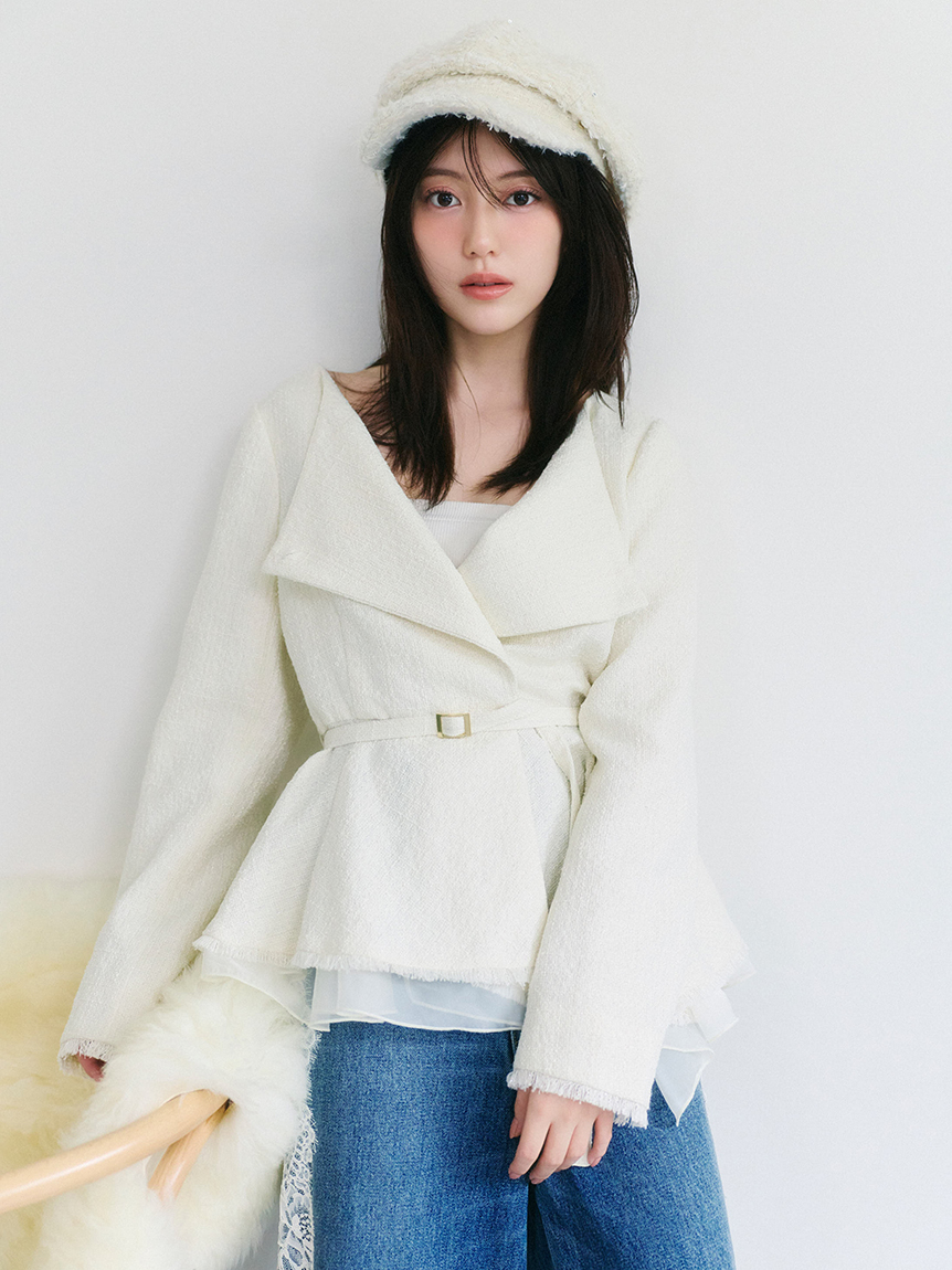 プラム堂∬様 アシンメトリーペプラムツイードブラウス(シャツ・ブラウス)｜TOPS