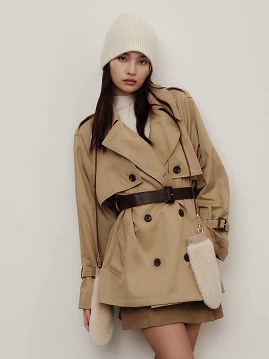 レザーベルトショートトレンチコート(トレンチコート)｜アウター