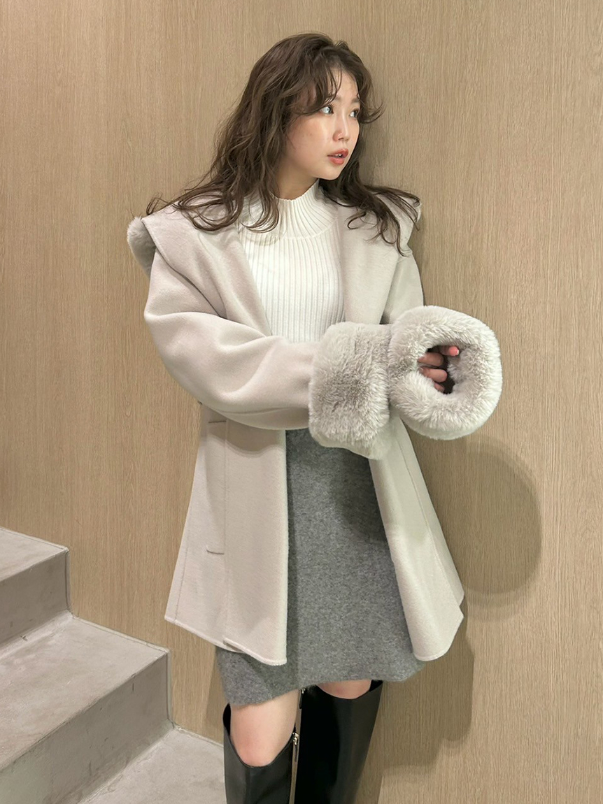 WEB限定カラー】ファーリバーミドルコート(ウールコート