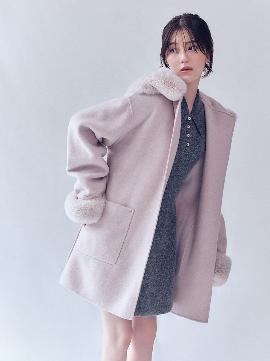 WEB限定カラー】ファーリバーミドルコート(ウールコート