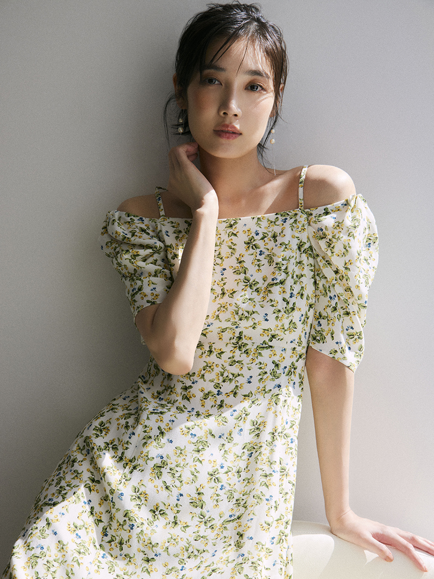フルーツプリント2wayオフショルワンピース(マキシ・ロングワンピース  