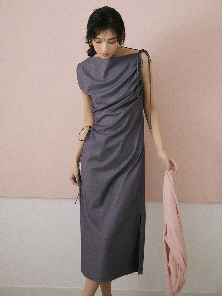 ドローストリングギャザードレープワンピース／ウォッシャブル(マキシ  