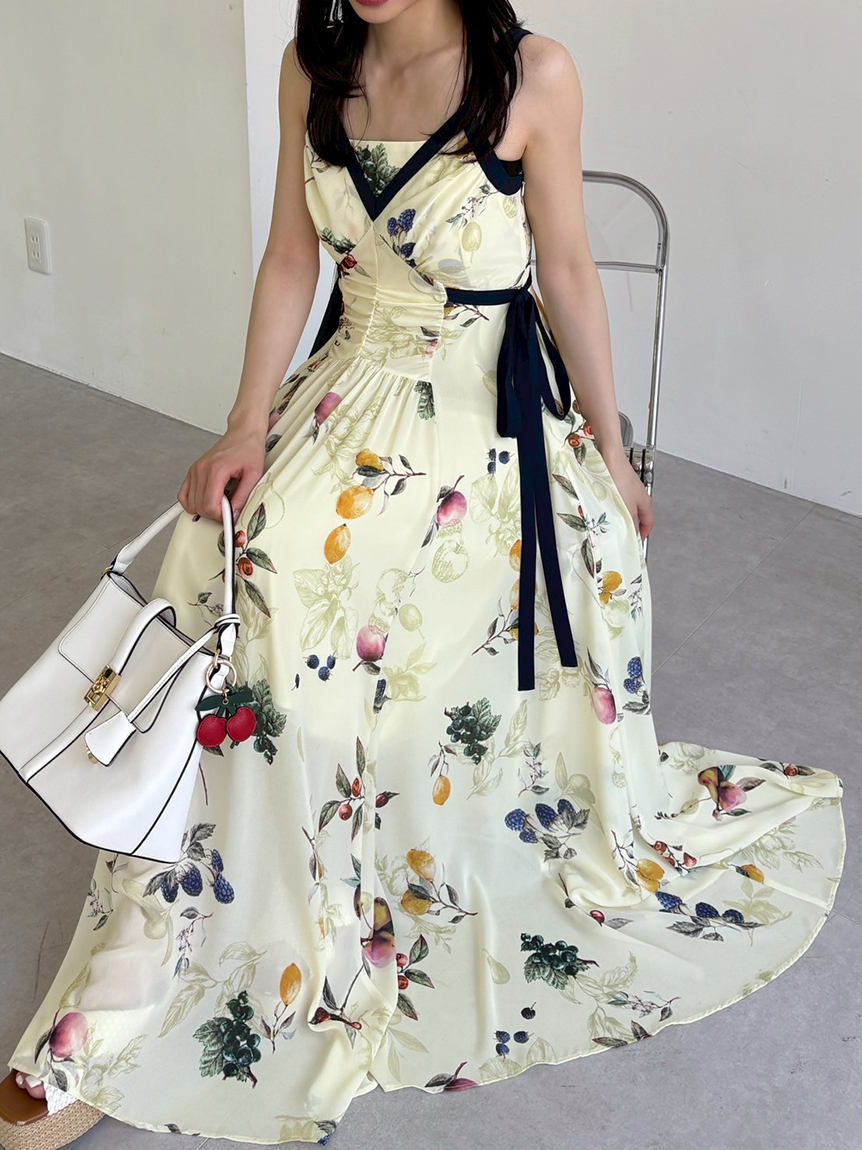 フレイアイディー FRAY I.D フルーツプリントサイドリボンキャミワンピース フルーツプリントサイドリボンキャミワンピース／ウォッシャブル