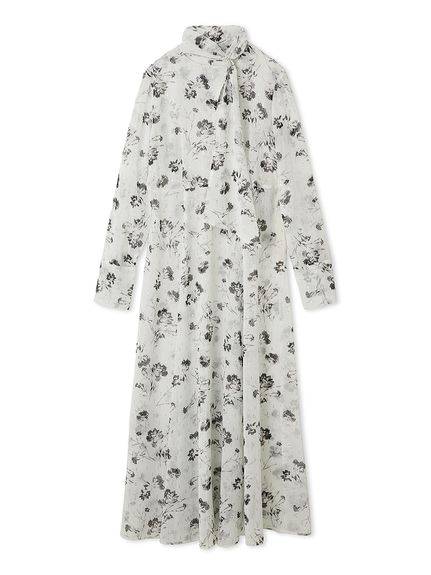 デザインボウタイシアープリントワンピース(マキシ・ロングワンピース