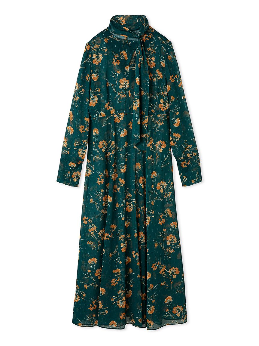 美品✨バーバリーロンドン　ボタニカルプリント　シアーワンピース ボウタイ 美品✨バーバリーロンドン ボタニカルプリント シアーワンピース