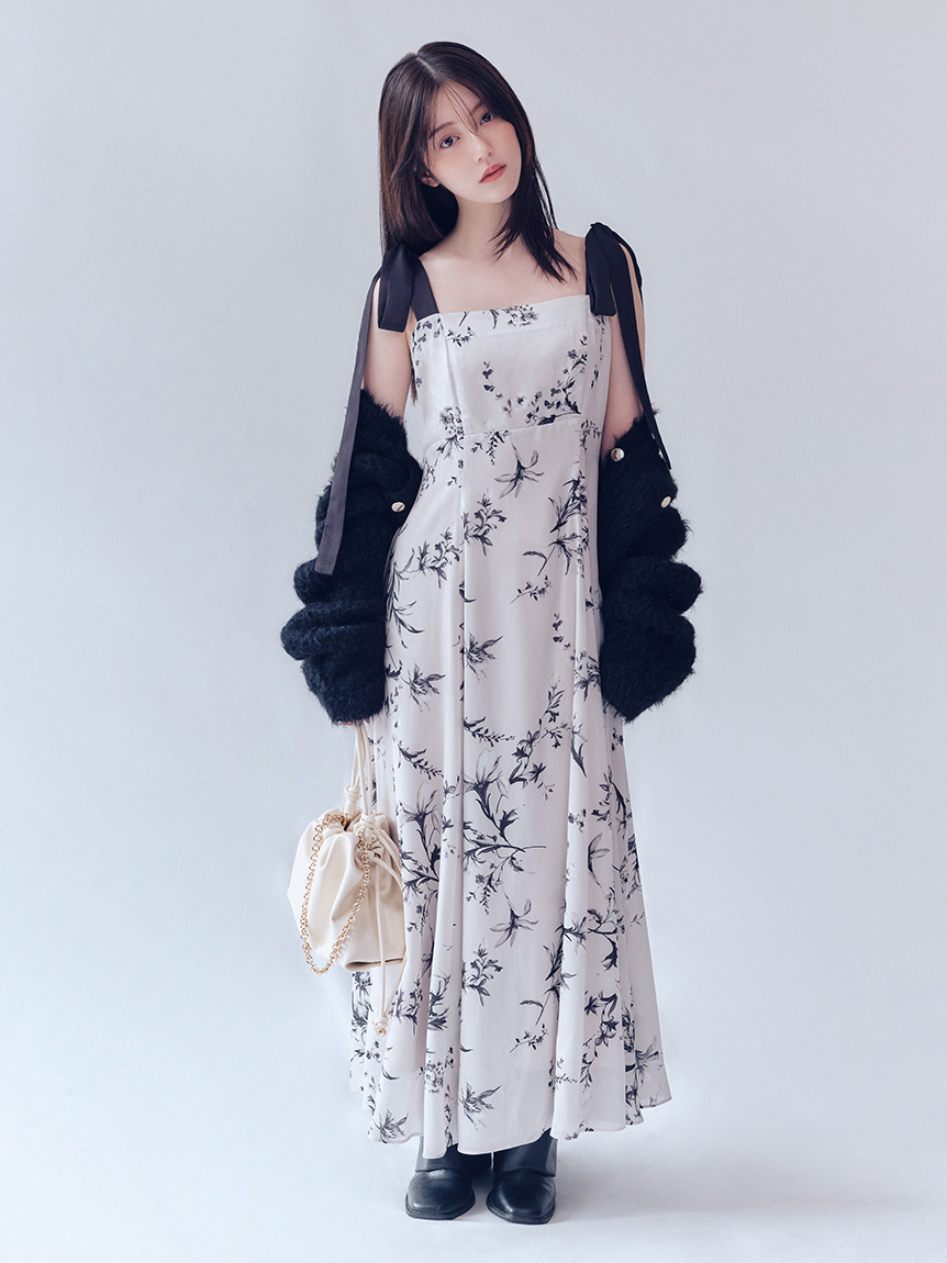 限定カラー・00サイズ】リボンディテールフローラルワンピース(マキシ