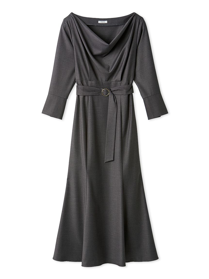 【美品 タグ付き】フィータ　ロングワンピース タイ付きドレープネックワンピース(マキシ・ロングワンピース