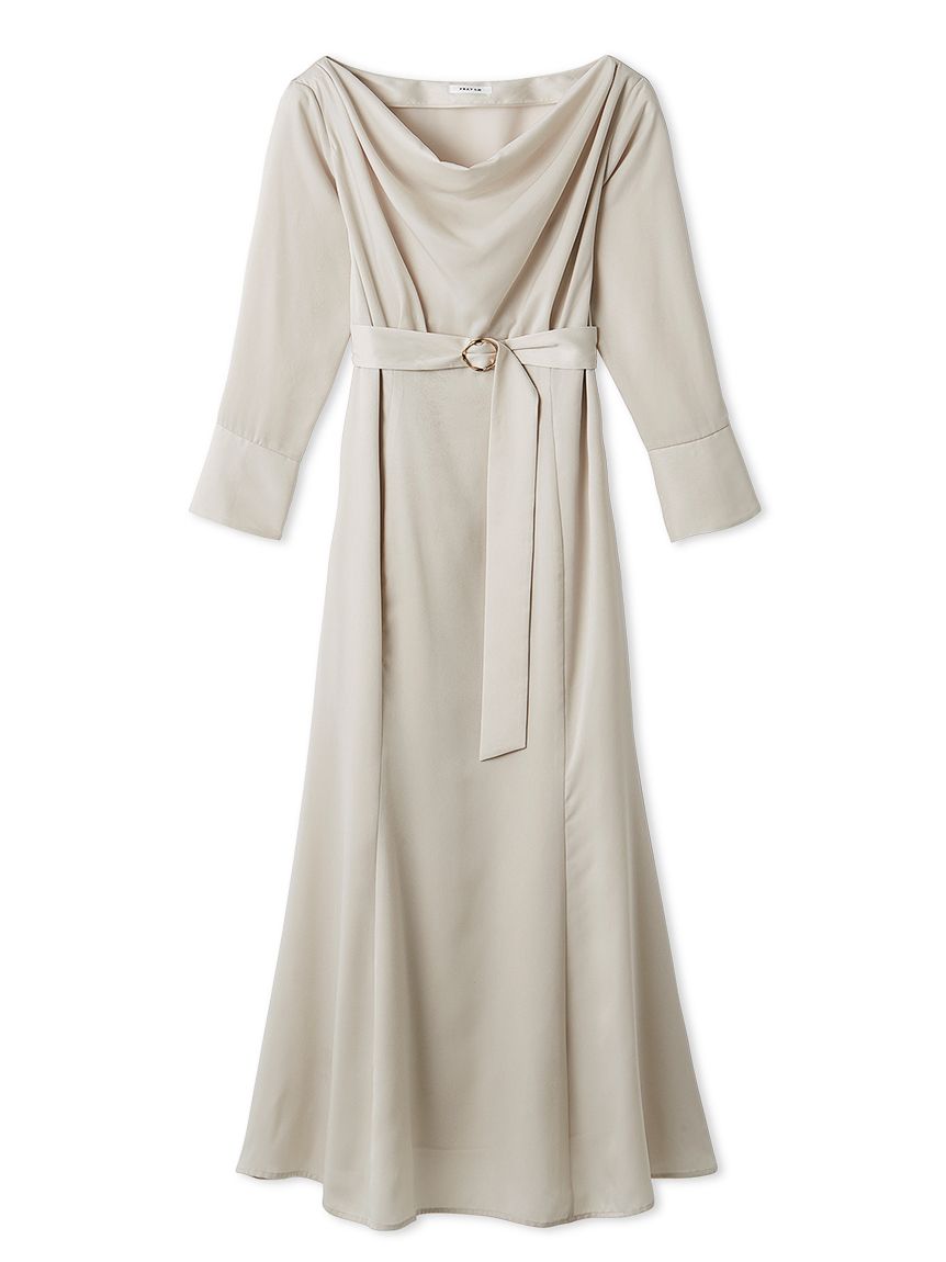 タイ付きドレープネックワンピース(マキシ・ロングワンピース