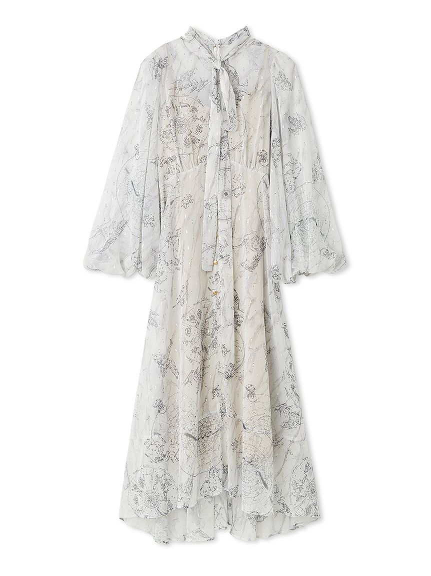 ホロスコーププリントリボンタイワンピース(マキシ・ロングワンピース