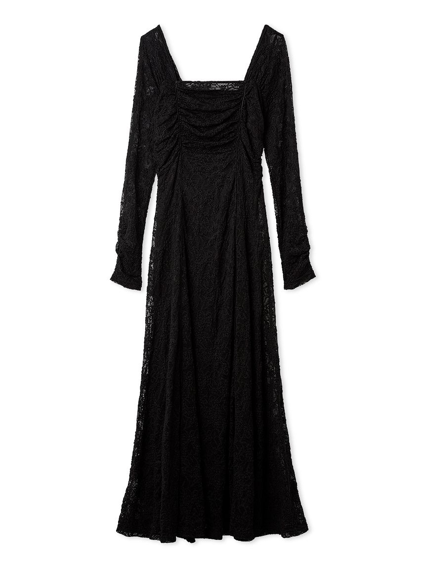 スクエアネックストレッチレースワンピース(マキシ・ロングワンピース