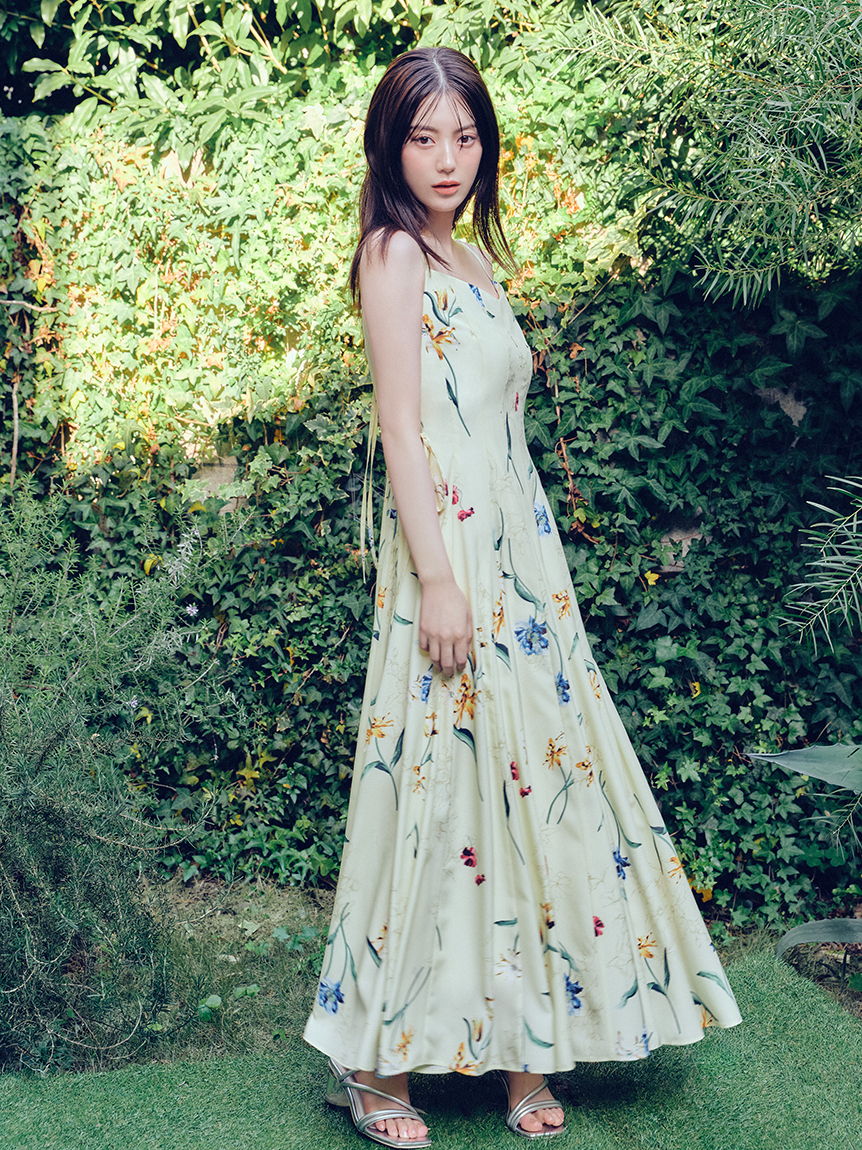 00サイズあり】ボタニカルアシメパターンキャミワンピース(マキシ